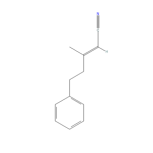 Citronitrile（3-メチル-5-フェニルペンタ-2-エンニトリル）の化学構造