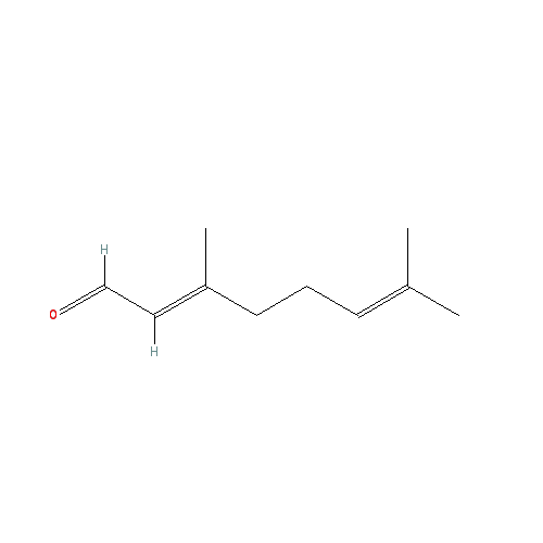 Cấu trúc hoá học của (E)-Geranial · Chemical structure of (E)-Geranial