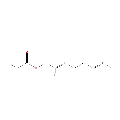 Cấu trúc hoá học của (E)-Geranyl propionate · Chemical structure of (E)-Geranyl propionate